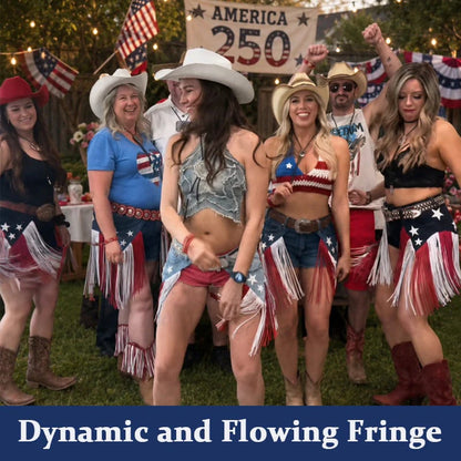 USA 250th Anniversary Patriotic Denim Fringe Belt