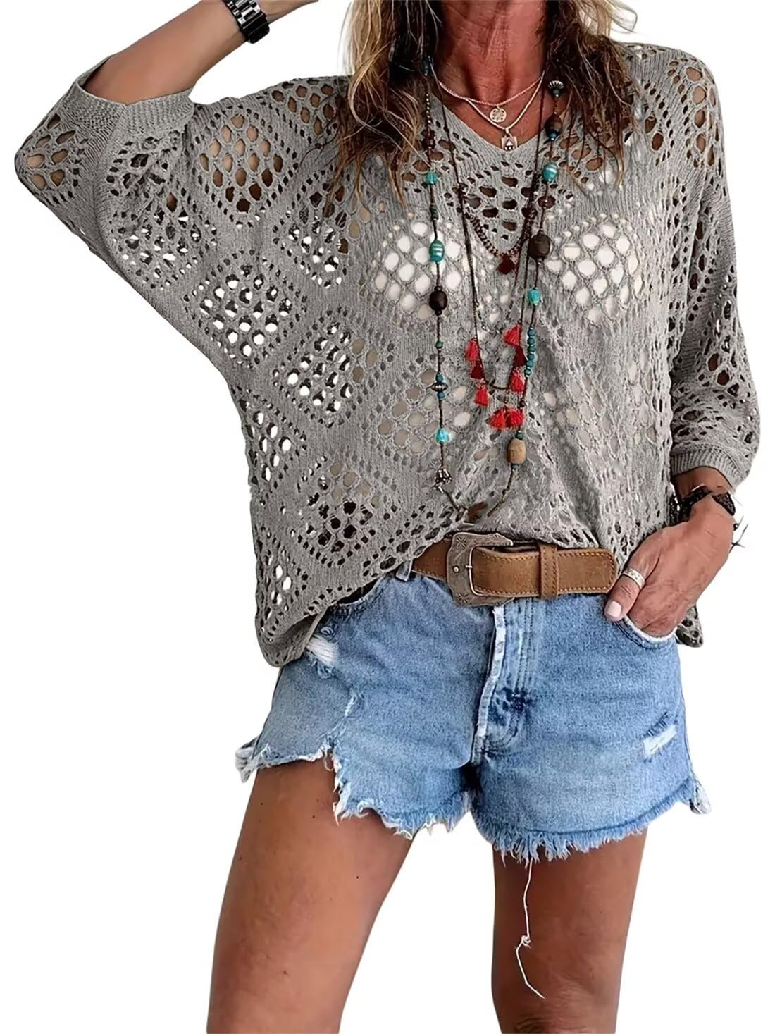 Handmade Crochet V‐Neck Boho Top | Apricot Summer Essential