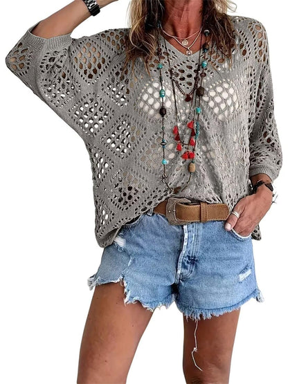 Handmade Crochet V‐Neck Boho Top | Apricot Summer Essential