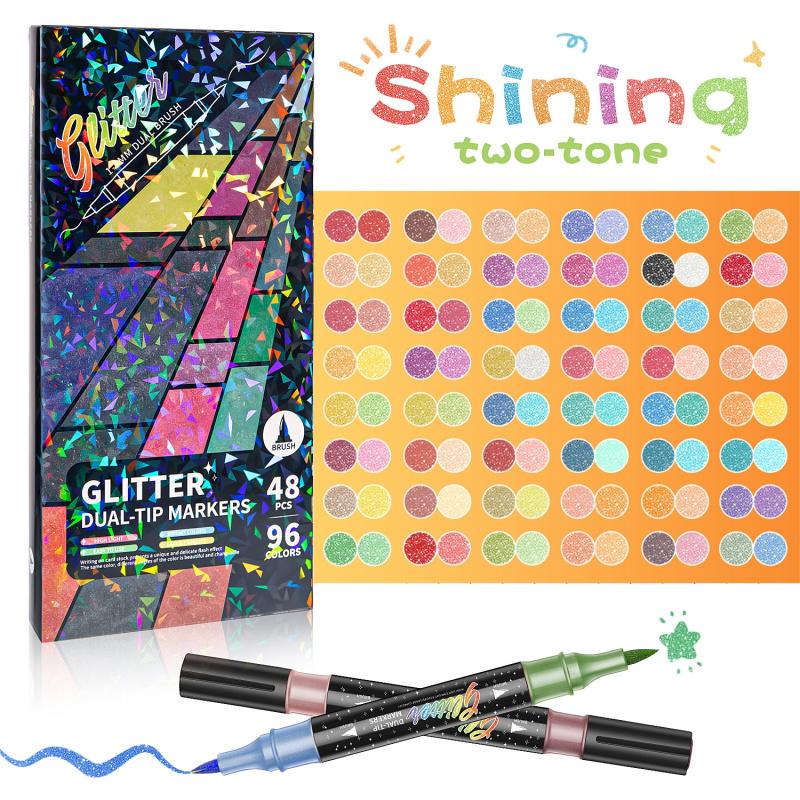 🎨24/48/72/96 Colors Glitter Effect Brush Markers