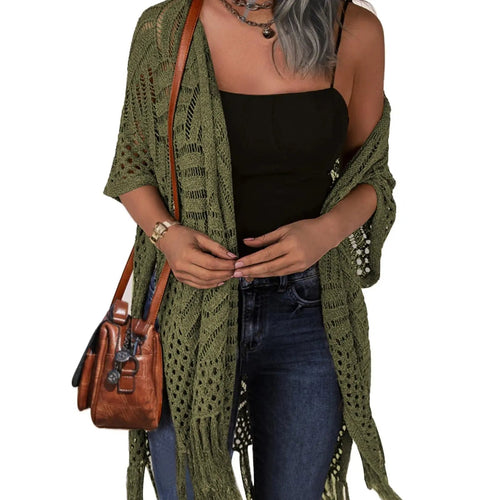 Womens Knit Cardigan Oversized Open Front Outwear New Spring & Summer Hollow Out Crochet Tassel Lightweight Kimonos Sweater Outdoorfun
