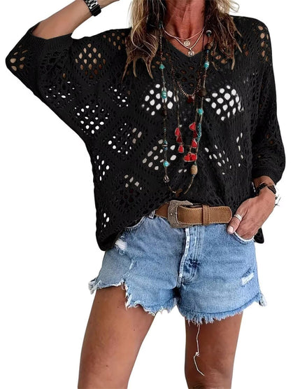 Handmade Crochet V‐Neck Boho Top | Apricot Summer Essential