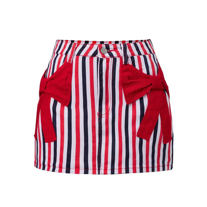 🏆 Retro Patriotic Style🏆Women's Red White Blue Striped Mini Skirt - 4th of July & Daily Wear