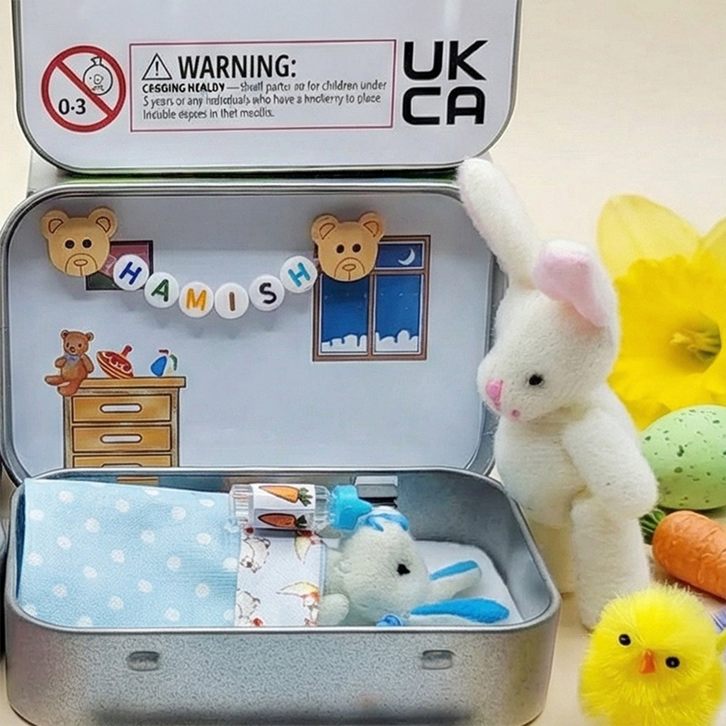Bunny Easter Plush mummy and baby bunnies in Pocket Tin: role play sibling Gift, Easter gift