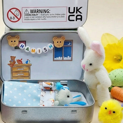 Bunny Easter Plush mummy and baby bunnies in Pocket Tin: role play sibling Gift, Easter gift