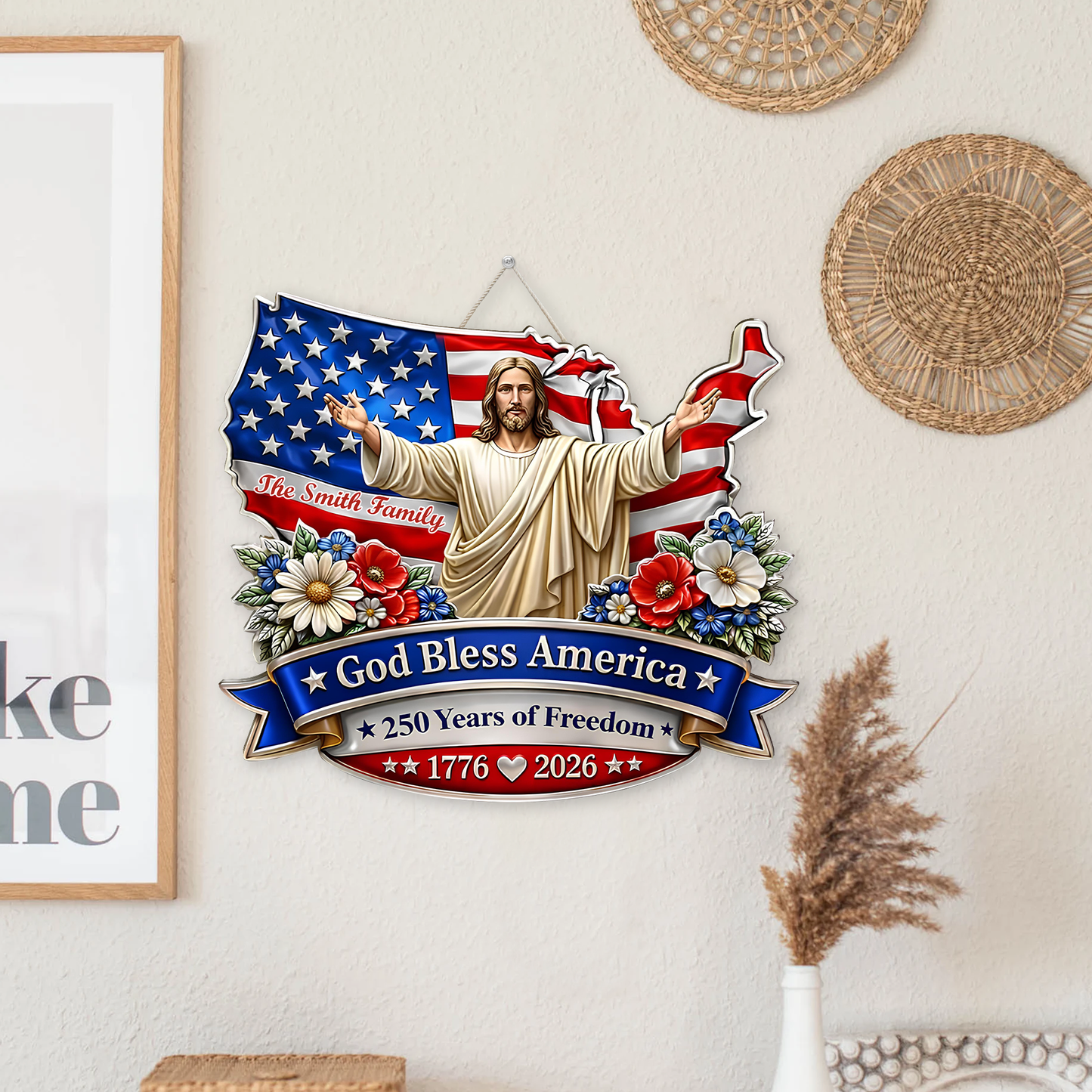 Personalized God Bless America Wooden Sign | USA 250th Anniversary Wall Decor 684497