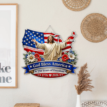 Personalized God Bless America Wooden Sign | USA 250th Anniversary Wall Decor 684497