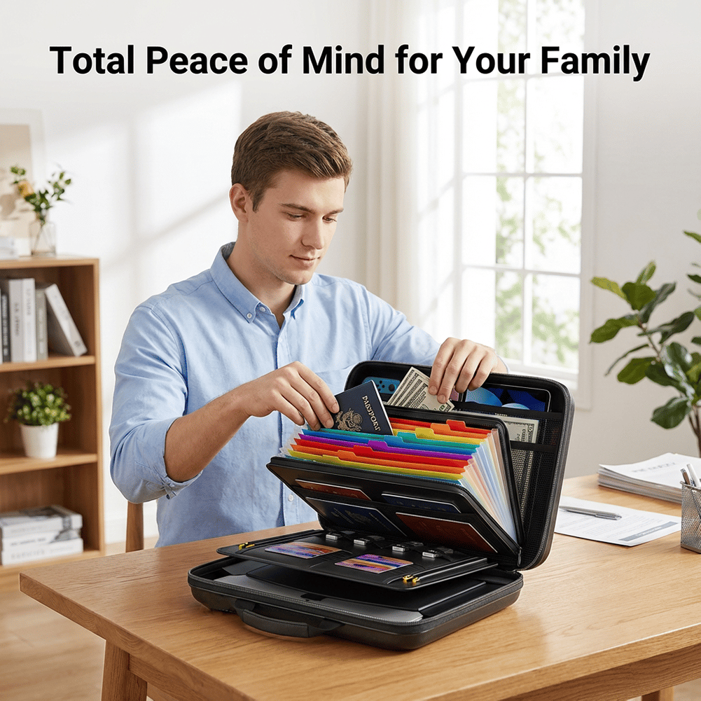 Hard-Shell Fireproof & Waterproof Document Organizer with Lock