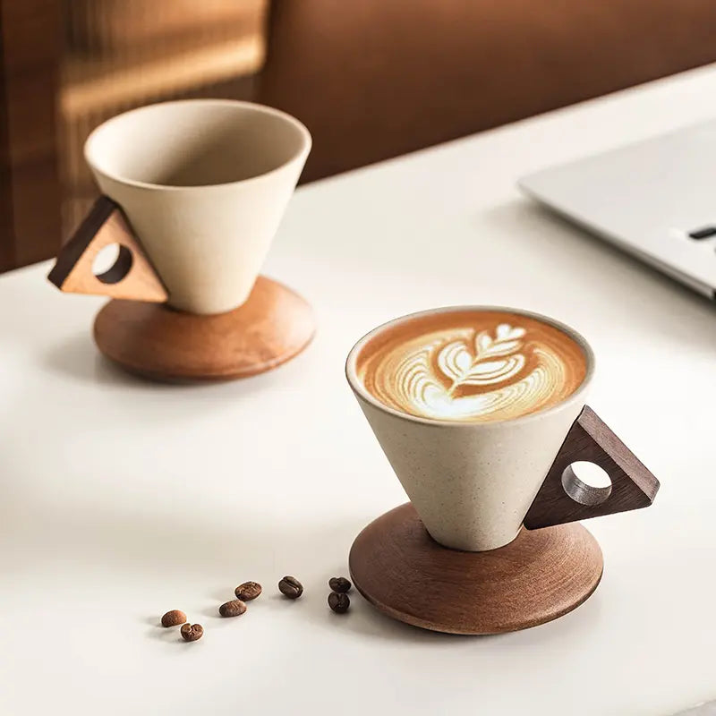 Wabisabi Conical 8.45 oz/245 ml Coffee Cup, Beverage Drinkware with Handle Porcelain Mug for Coffee & Tea