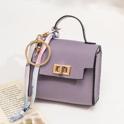 Mini Square Bag Pendant Keychain - High Quality Leather with Colorful Strap