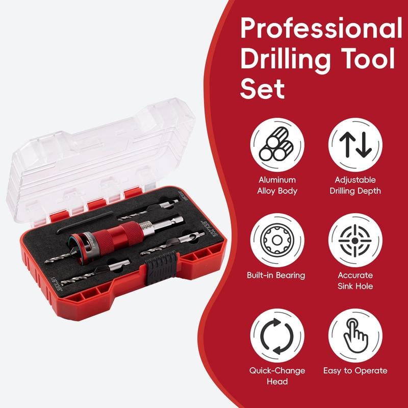 🔥Countersink Drill Bit Set with Depth Stop 4PCS, HCS Four Blades🛠️