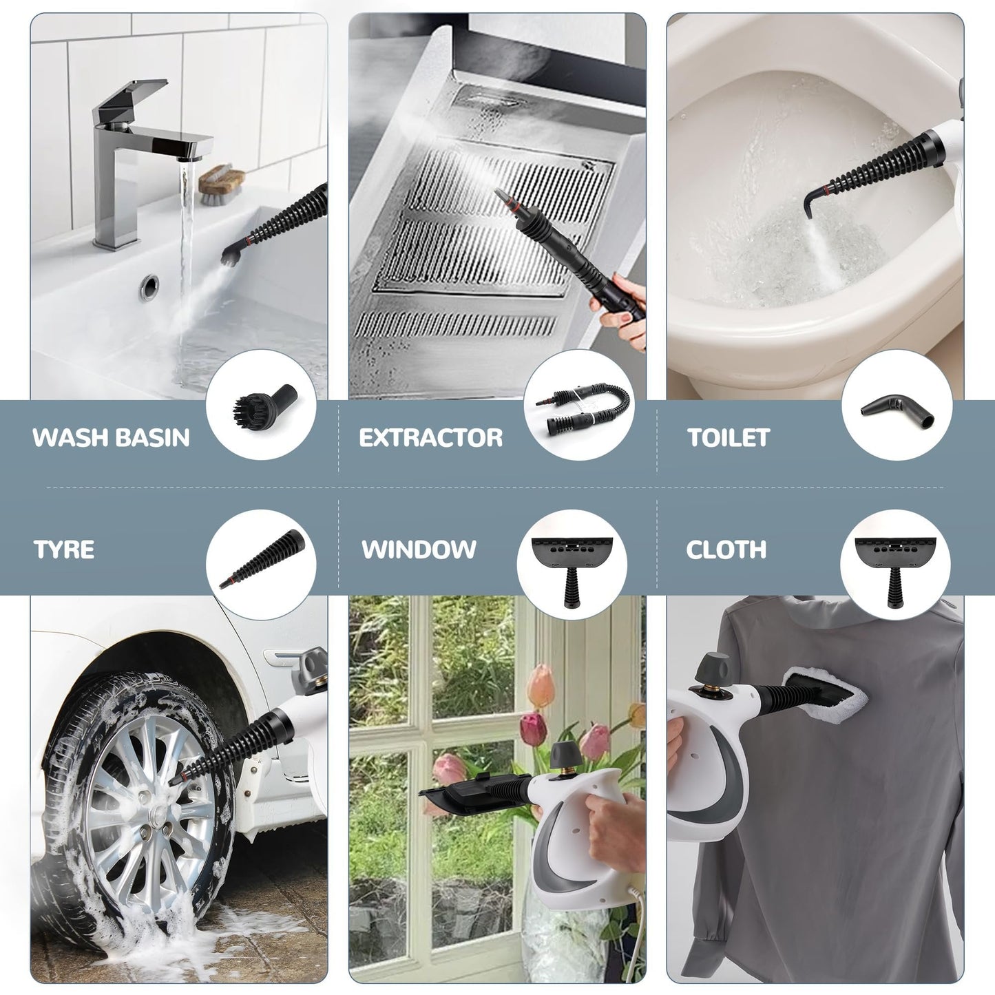 Handheld Pressurized Steam Cleaner | 11-Piece Accessory Set for Home & Car Deep Cleaning