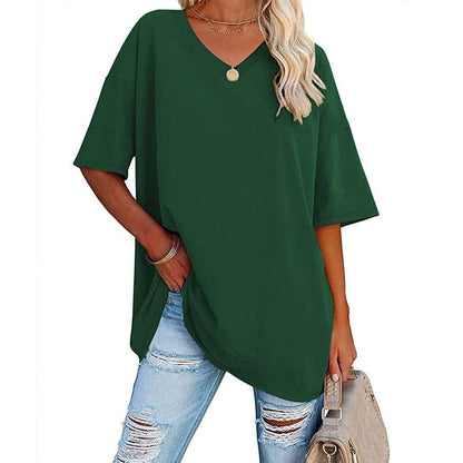 👚 Women's Plus Size V Neck T Shirts Summer Half Sleeve Tees Casual Loose Fit Cotton Tunic Tops 💖