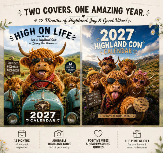 2027 Funny Highland Cow Wall Calendar A4 Hanging Calendar