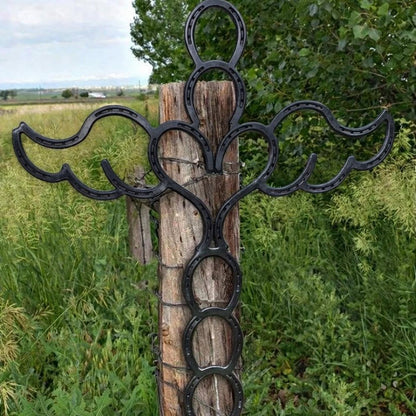 🔥Limited Edition! ✝️Handcrafted Angel Cross with Horseshoe And Heart for Garden Decoration