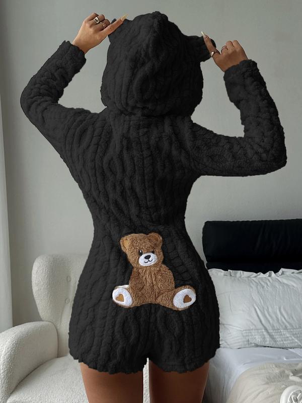 🧸Women's Cute Teddy Bear Embroidered Hooded Fleece Sweatshirt