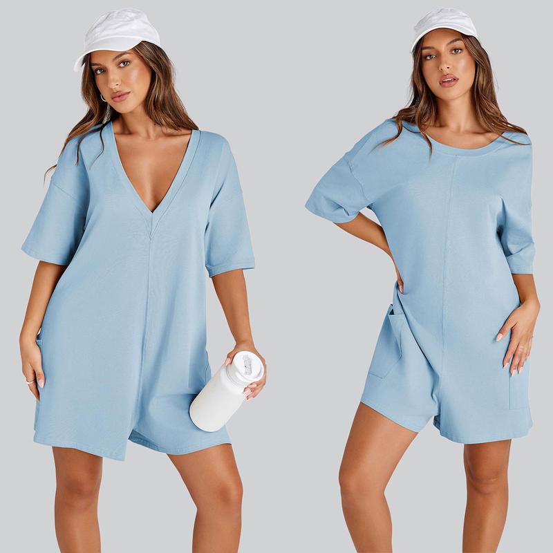 Women's Oversized Athletic Jumpsuit Casual Romper Overall Workout Tee Hot Short Romper