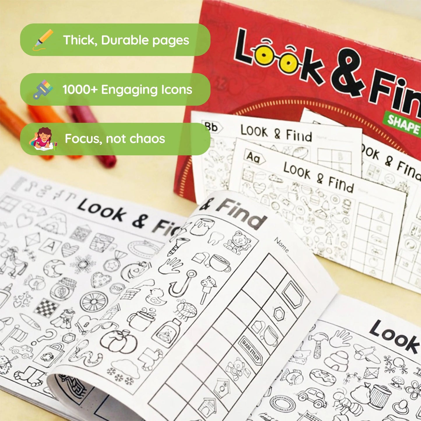 ✍️🧠Interactive Look & Find Coloring Book - ✨Ages 3+, 1000+ Pictures, Preschool Learning & Family Fun