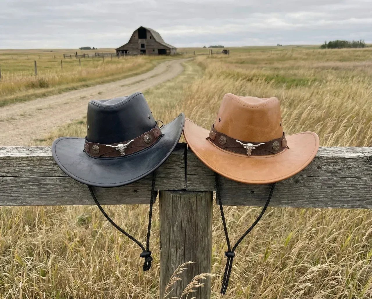 🔥Ranch Hand Authentic Full-Grain Leather Cowboy Hat – Shapeable Brim & Weather-Resistant