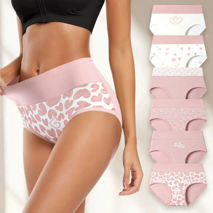 🔥❤️Women's Cotton Panties - 6 Pack Cute Love Print Briefs with Stretchy Waistband & Double Layer Crotch Soft Breathable Underwear for Everyday Wear🩲