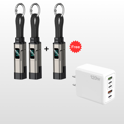 🔌 4-in-1 Charging Cable with Digital Display & Keychain – Fast-Charging, Kink-Resistant & Compact