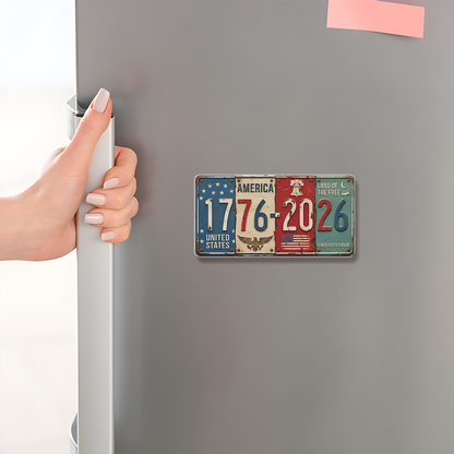 USA 250th Anniversary Fridge Magnet | Rustic License Plate Art 1776-2026 Semiquincentennial Decor 684512