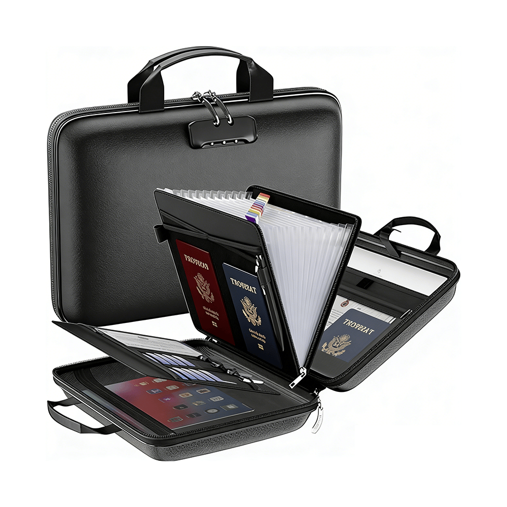Hard-Shell Fireproof & Waterproof Document Organizer with Lock