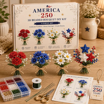 America 250 Beaded Bouquet DIY Kit – Patriotic Craft Collection