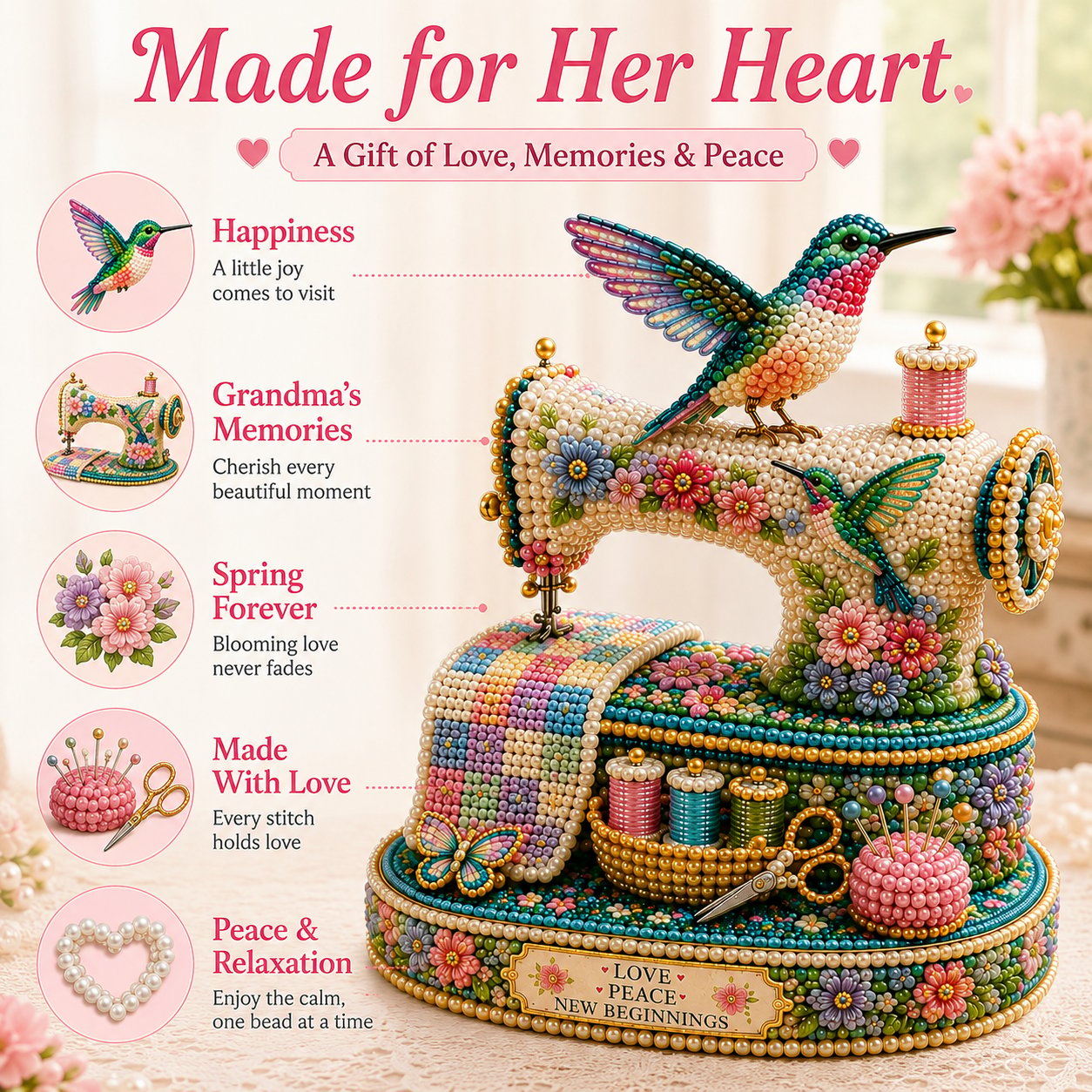 🌸Spring Hummingbird Sewing Machine 💗 3D Spring Limited Keepsake Edition DIY
