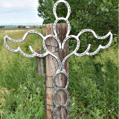 🔥Limited Edition! ✝️Handcrafted Angel Cross with Horseshoe And Heart for Garden Decoration