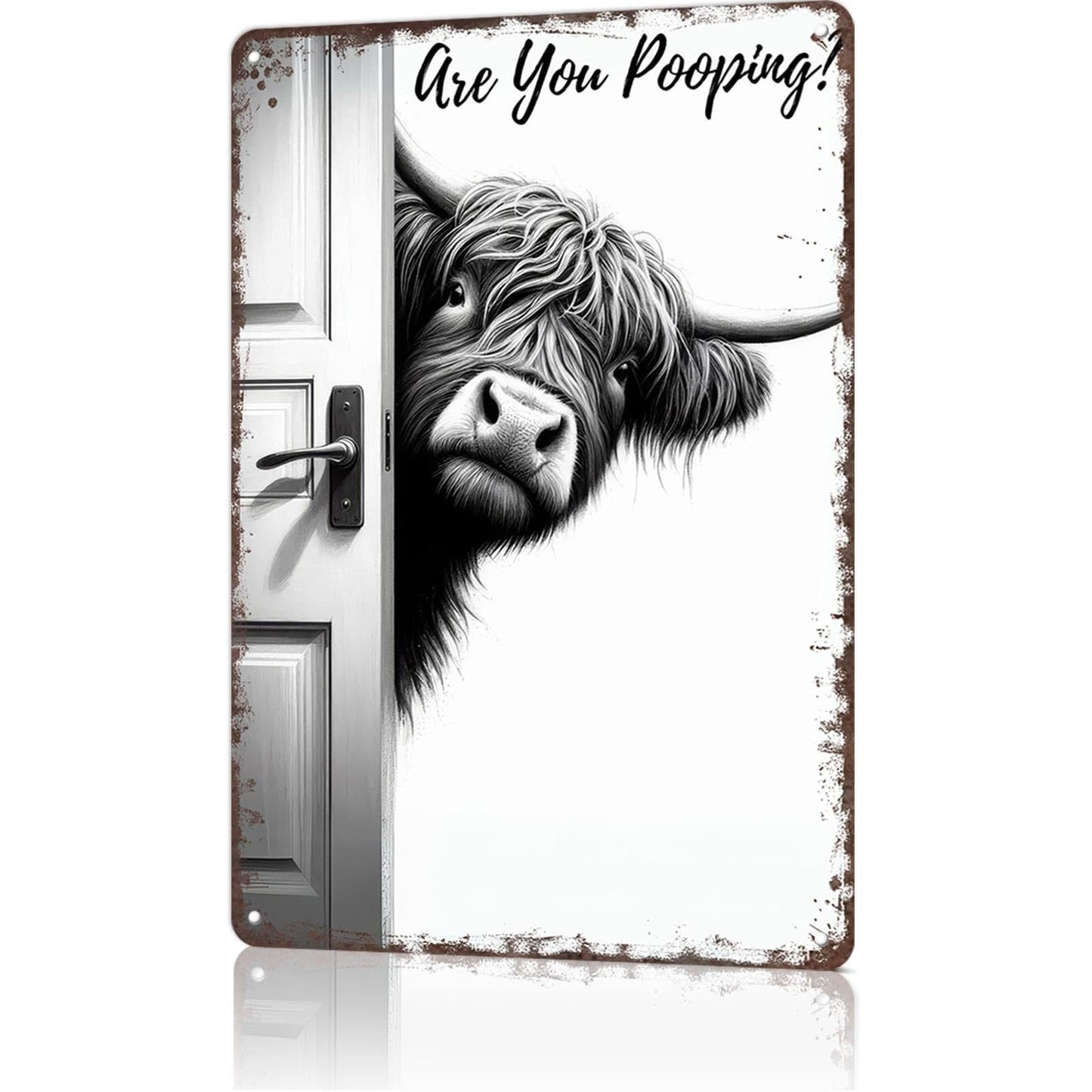 😂Vintage Highland Cow Sign – Funny"Are You Pooping?" Wall Decor