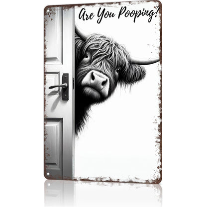 😂Vintage Highland Cow Sign – Funny"Are You Pooping?" Wall Decor