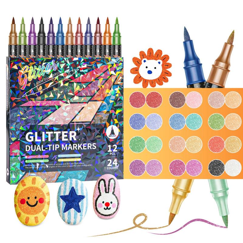 🎨24/48/72/96 Colors Glitter Effect Brush Markers