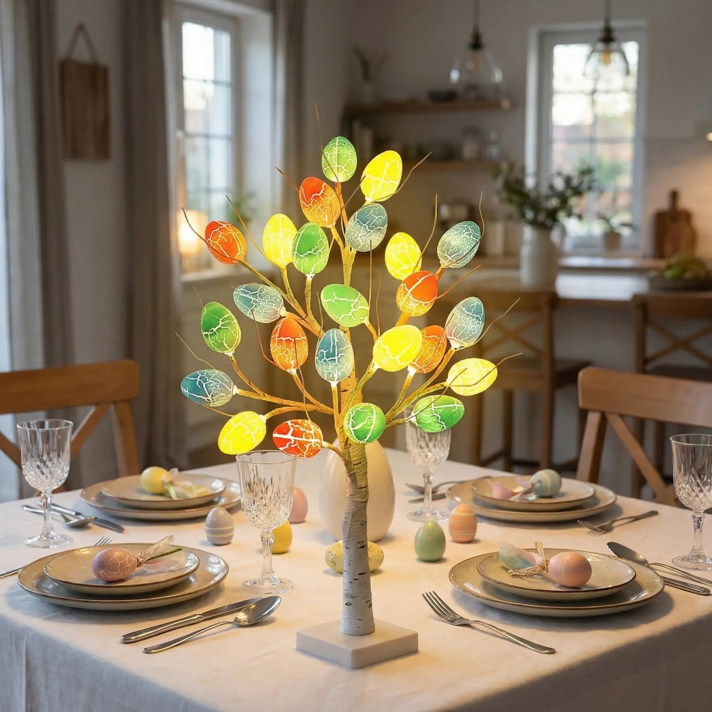 🌳Lighted Birch Egg Tree with 24 Colorful Eggs (2 FT)💡Brighten Your Easter & Spring