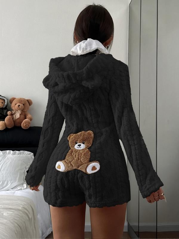 🧸Women's Cute Teddy Bear Embroidered Hooded Fleece Sweatshirt
