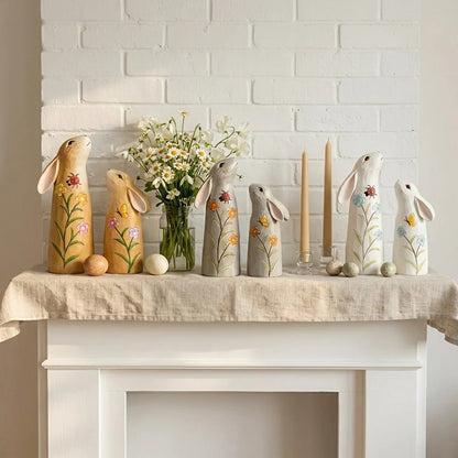 Hand-Painted Spring Bunny Figurines