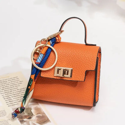 Mini Square Bag Pendant Keychain - High Quality Leather with Colorful Strap