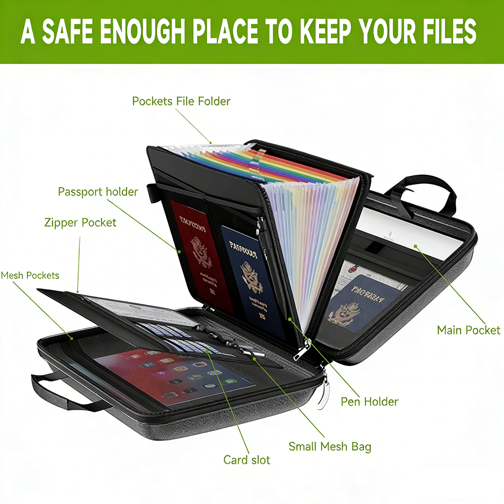 Hard-Shell Fireproof & Waterproof Document Organizer with Lock