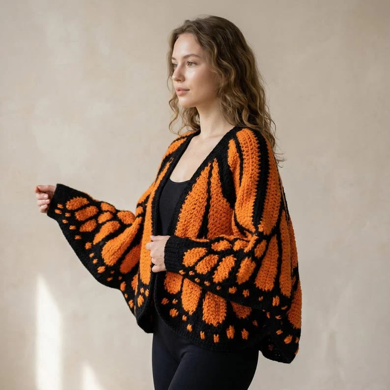 Monarch Butterfly Cardigan – Handcrafted Statement Piece 🦋