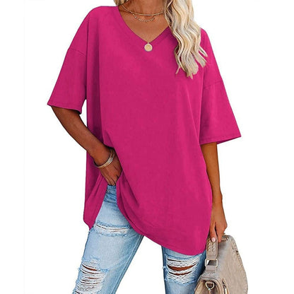 👚 Women's Plus Size V Neck T Shirts Summer Half Sleeve Tees Casual Loose Fit Cotton Tunic Tops 💖