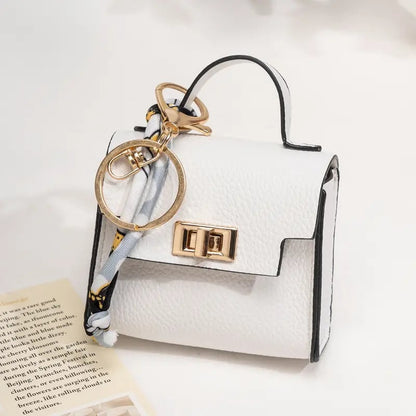 Mini Square Bag Pendant Keychain - High Quality Leather with Colorful Strap