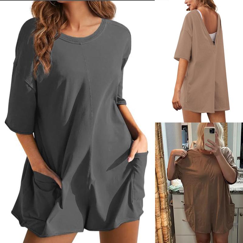 Women's Oversized Athletic Jumpsuit Casual Romper Overall Workout Tee Hot Short Romper