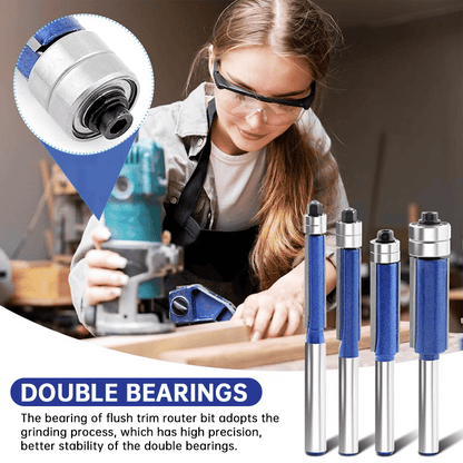 🛠️Professional 4-Piece Double Bearing Flush Trim Router Bit Set