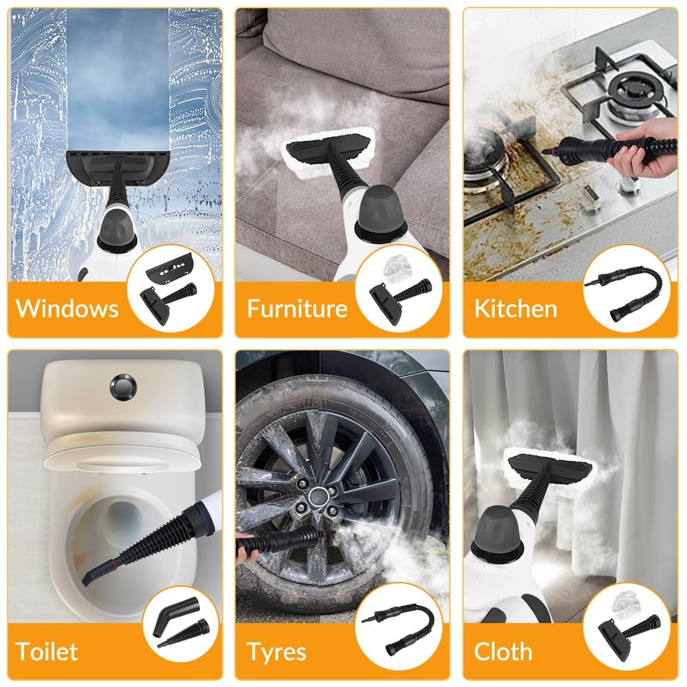 Handheld Pressurized Steam Cleaner | 11-Piece Accessory Set for Home & Car Deep Cleaning