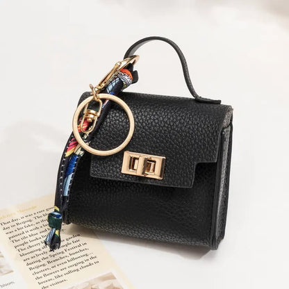 Mini Square Bag Pendant Keychain - High Quality Leather with Colorful Strap