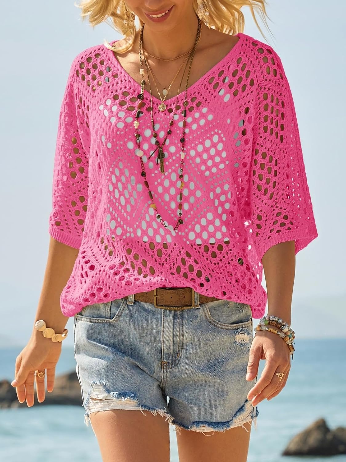 Handmade Crochet V‐Neck Boho Top | Apricot Summer Essential
