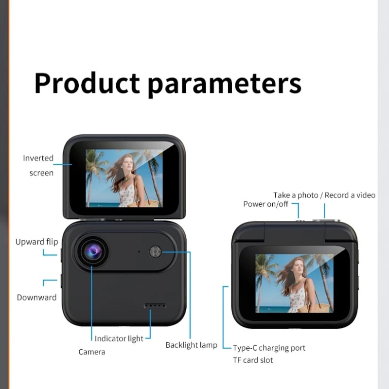 Mini Sports Camera 4K Ultra Clear Recording  VLOG Recorder Flip Screen Anti Shake 143 ° Wide-angle Student Travel Camera Portable