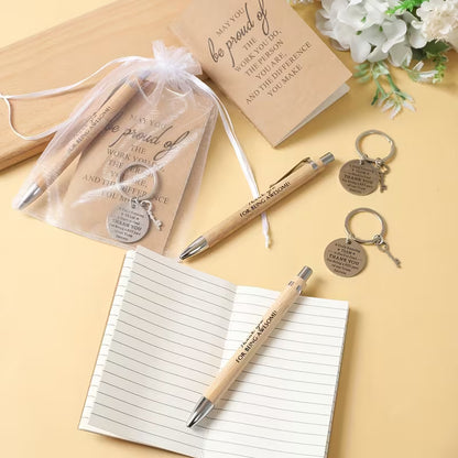❤️“Proud of You" Inspirational Keychain, Notepad & Bamboo Pen Gifts Set