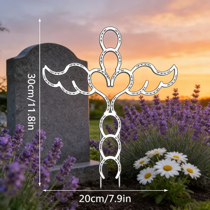 🔥Limited Edition! ✝️Handcrafted Angel Cross with Horseshoe And Heart for Garden Decoration
