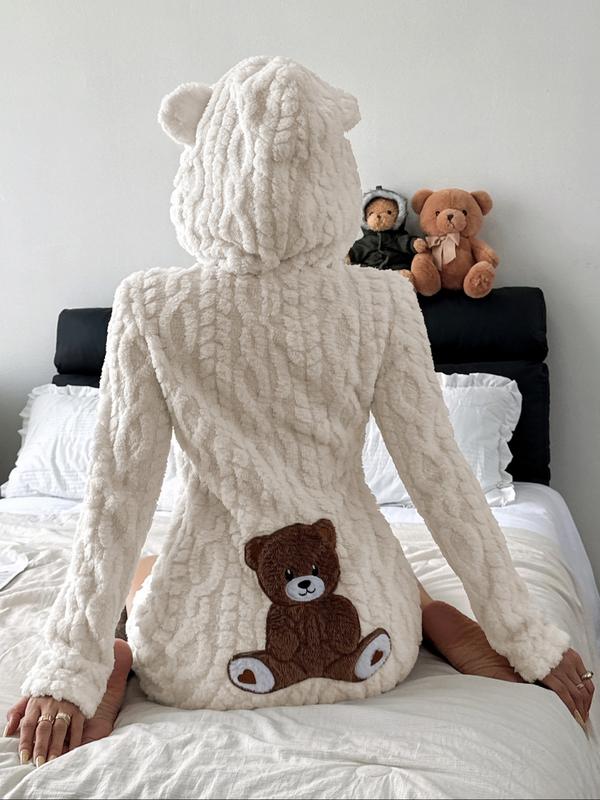 🧸Women's Cute Teddy Bear Embroidered Hooded Fleece Sweatshirt